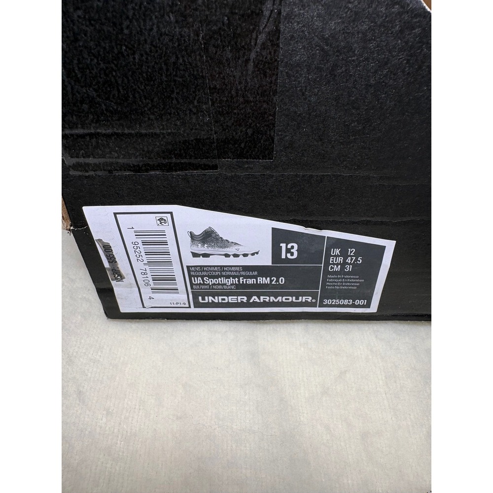 Under Armour Spotlight Fran RM 2.0 Football Cleat Men 13 Black White 3025083-001 - Picture 4 of 7